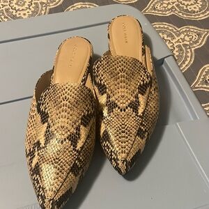 Cole Haan Tan and Black Snakeskin-Print Pointed Backless Mules